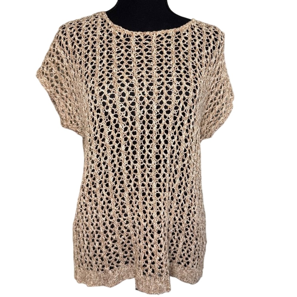 J.Jill Crocheted Linen Slouchy Mesh Shirt Top Size Small‎ Gold Tan
